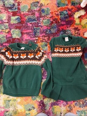 Gymboree matching  twins girl boy Green Fox Fair Knit Sweater dress 4 and 5 t